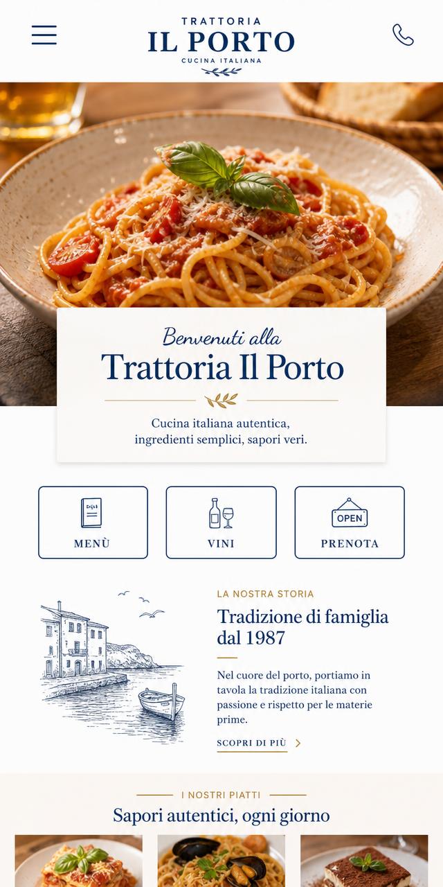 Esempio di sito generato per una trattoria